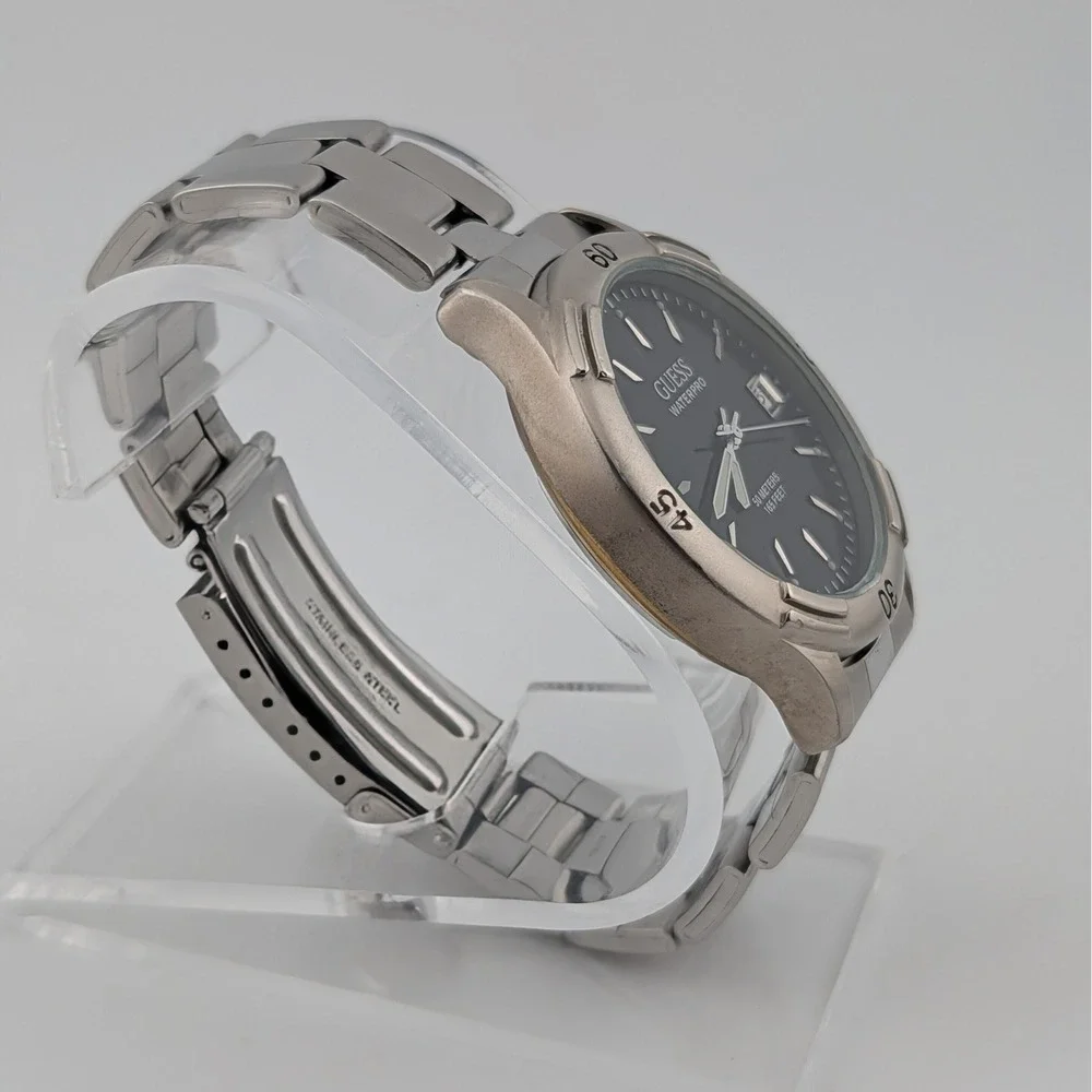 Guess Waterpro 50M Black Dial Date SS Quartz Watch Comfort Extension